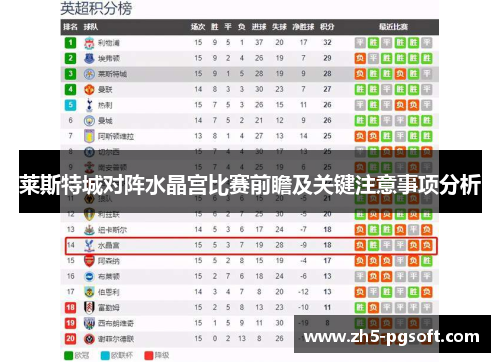 莱斯特城对阵水晶宫比赛前瞻及关键注意事项分析